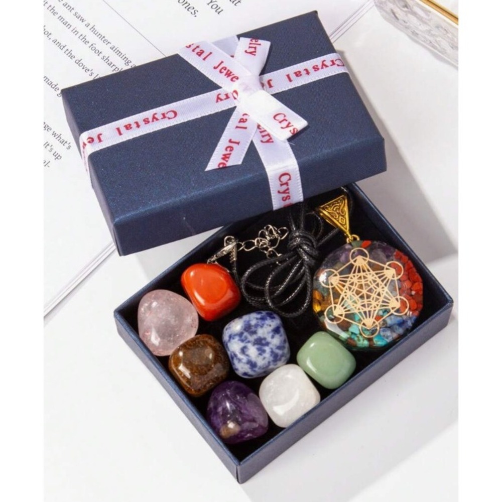 7 Chakra Healing Crystal Set Metatron Cube Orgone Pendant Necklace Gift Box‎ New